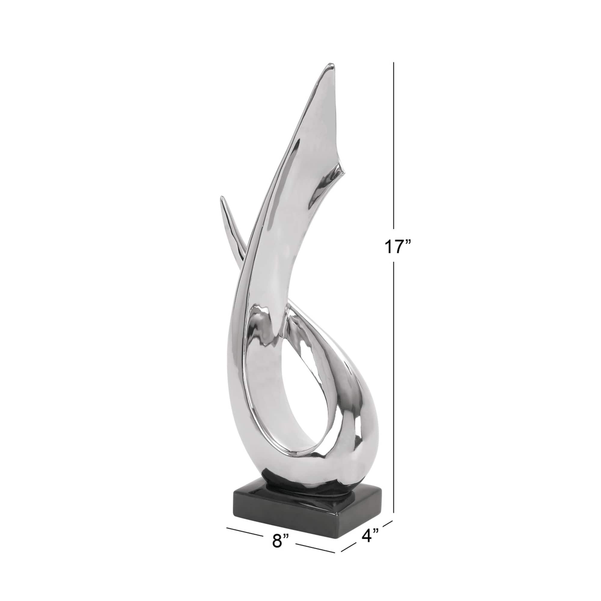 17" Silver Ceramic Abstract Loop Sculpture